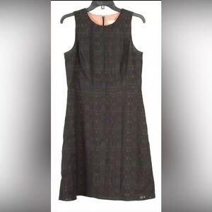 Loft Women’s Dress 8 Black Pink A Line Sleeveless Lined Striped Round Neck